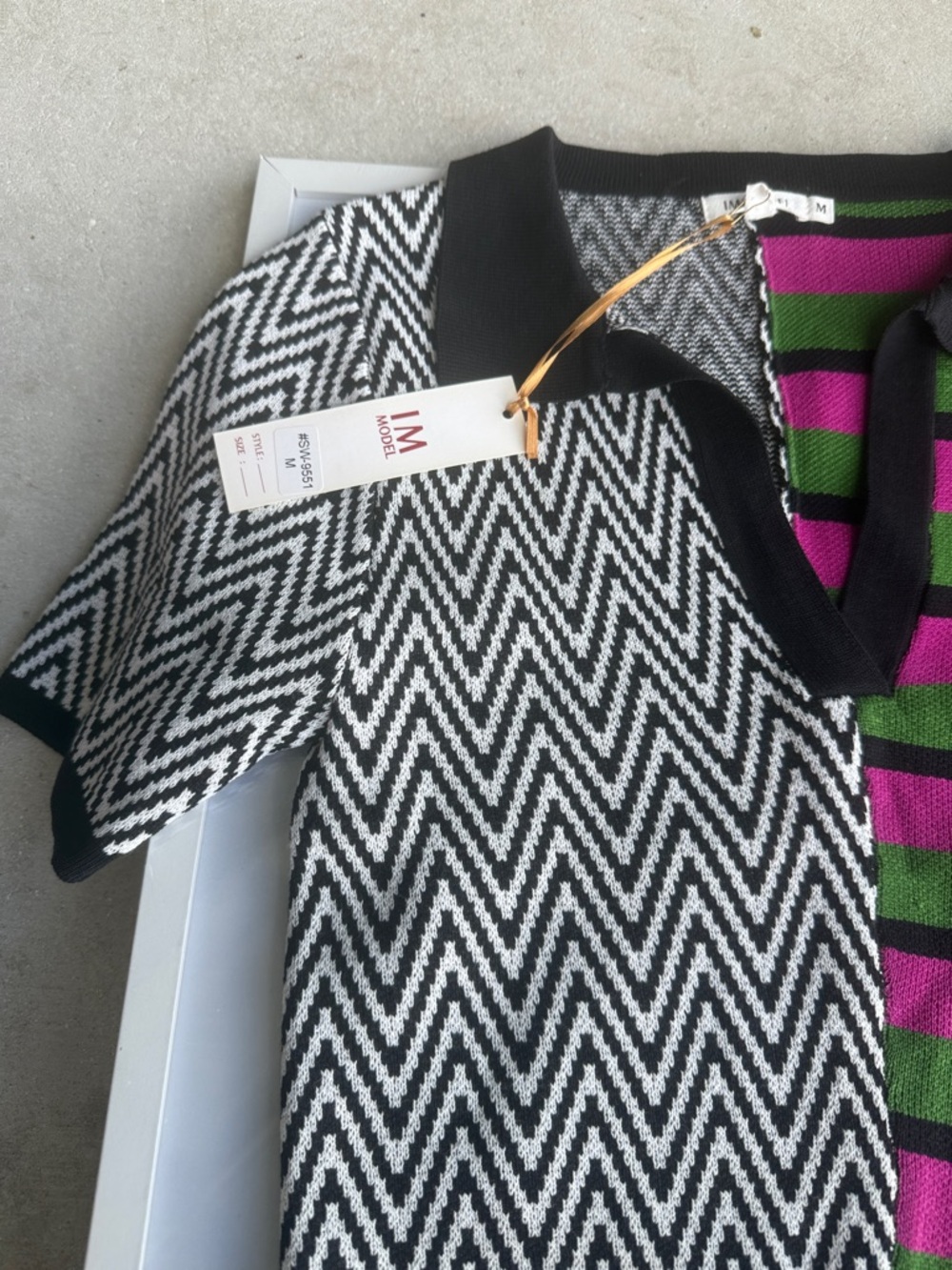 Graphic Half-&-Half Knit Top in Black, White, Green & Pink - Picture 3 of 7
